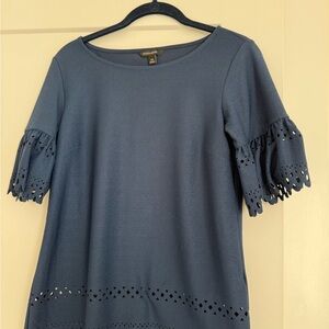Banana Republic Navy Blouse with Eyelet Sleeves